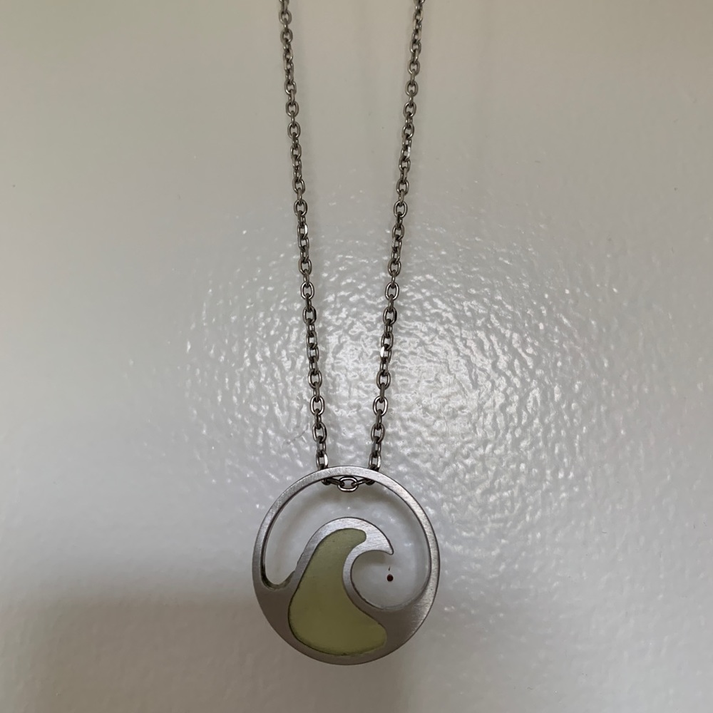 NECKLACE| chain| pendant| silver color| pale green| 9" length| minimalist